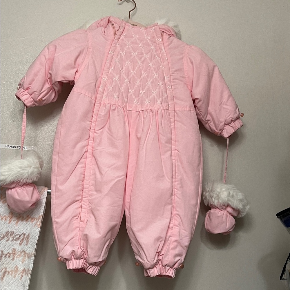 Rothschild Baby Pink Quilted Snowsuit with Hood